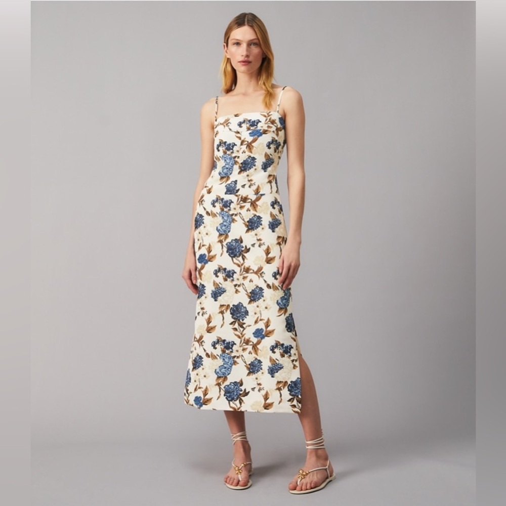 NWT $598 Tory Burch Mixed Floral Strappy-back Midi Dress